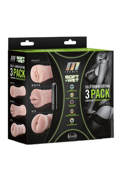 Набор из 3 мастурбаторов и вибропули 3-Pack Self-Lubricating Vibrating Stroker Sleeve Kit Набор из 3 мастурбаторов и вибропули 3-Pack Self-Lubricating Vibrating Stroker Sleeve Kit