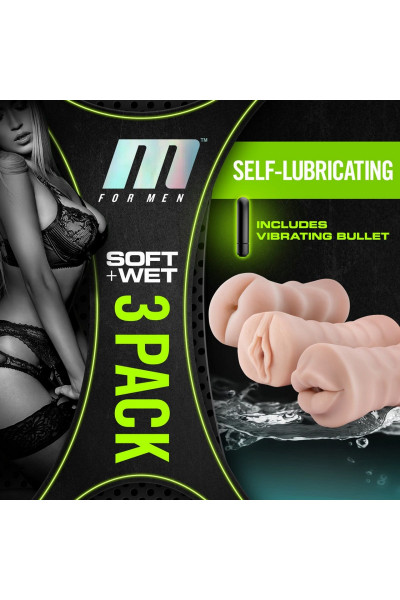 Набор из 3 мастурбаторов и вибропули 3-Pack Self-Lubricating Vibrating Stroker Sleeve Kit Набор из 3 мастурбаторов и вибропули 3-Pack Self-Lubricating Vibrating Stroker Sleeve Kit