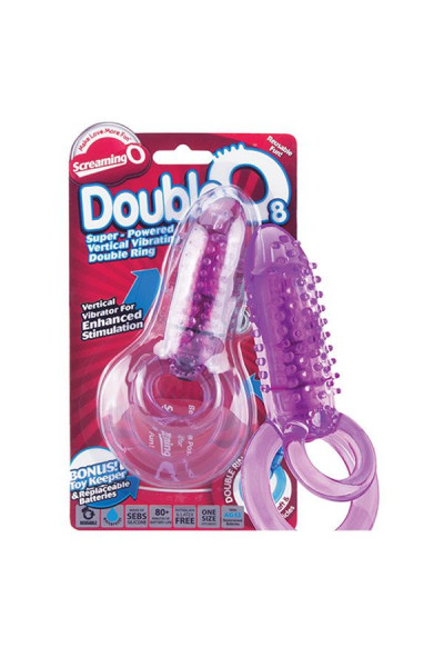 Фиолетовое виброкольцо с подхватом мошонки DOUBLE O 8 PURPLE Фиолетовое виброкольцо с подхватом мошонки DOUBLE O 8 PURPLE