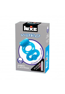 Голубое эрекционное виброкольцо Luxe VIBRO Дьявол в доспехах + презерватив