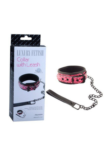Розово-чёрный ошейник с поводком Collar With Leash Розово-чёрный ошейник с поводком Collar With Leash