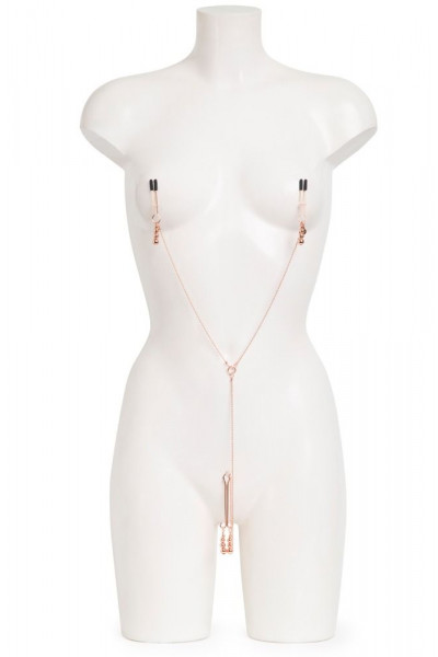 Золотистые зажимы для сосков и клитора All Sensation Nipple and Clitoral Chain Золотистые зажимы для сосков и клитора All Sensation Nipple and Clitoral Chain