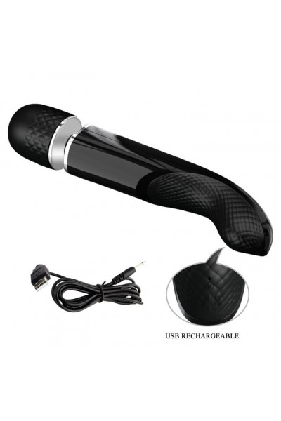 Черный мощный жезловый вибратор с изогнутой ручкой Charming Massager - 24 см. Черный мощный жезловый вибратор с изогнутой ручкой Charming Massager - 24 см.