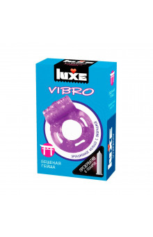 Фиолетовое эрекционное виброкольцо Luxe VIBRO Бешеная гейша + презерватив
