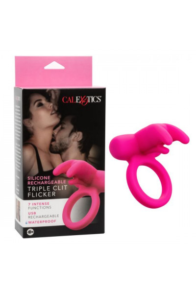 Розовое перезаряжаемое кольцо Silicone Rechargeable Triple Clit Flicker Розовое перезаряжаемое кольцо Silicone Rechargeable Triple Clit Flicker