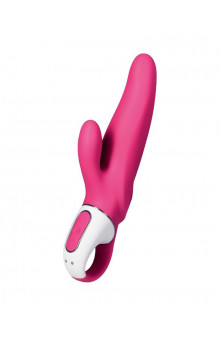 Ярко-розовый вибратор Satisfyer Mr. Rabbit с клиторальным отростком - 22,1 см.