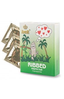 Ребристые презервативы AMOR Ribbed Яркая линия - 3 шт.