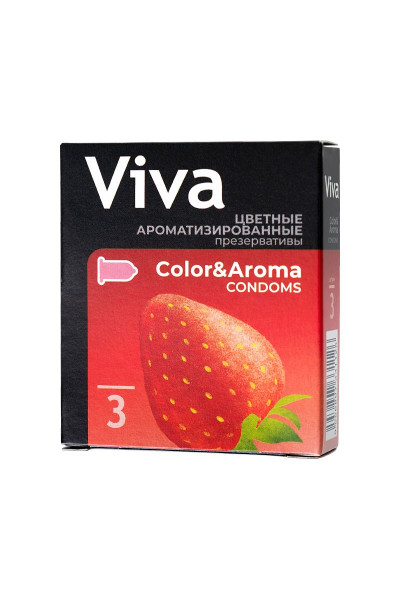 Цветные презервативы VIVA Color Aroma с ароматом клубники - 3 шт. Цветные презервативы VIVA Color Aroma с ароматом клубники - 3 шт.