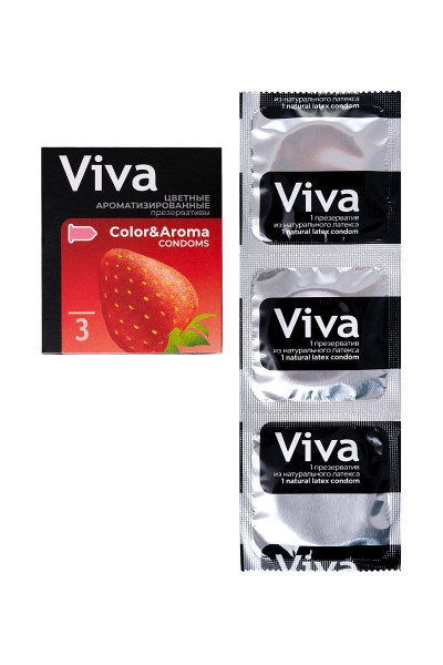 Цветные презервативы VIVA Color Aroma с ароматом клубники - 3 шт. Цветные презервативы VIVA Color Aroma с ароматом клубники - 3 шт.