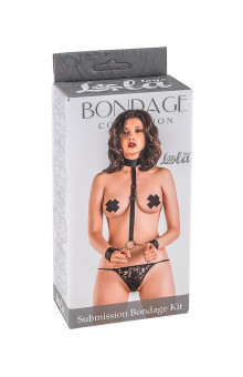 Ошейник с длинной лентой и отстегивающимися наручниками Submission Bondage Kit One size