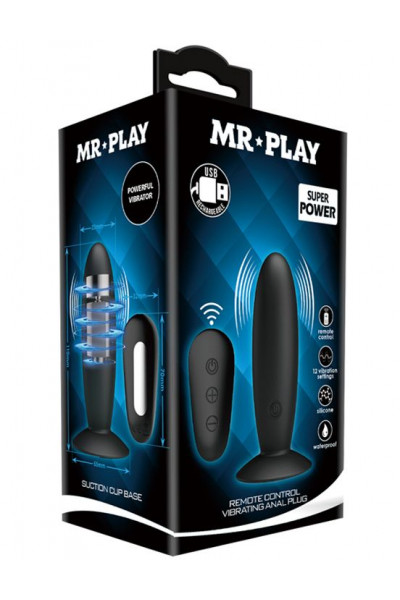 Черная анальная вибропробка Mr.Play с пультом - 11 см. Черная анальная вибропробка Mr.Play с пультом - 11 см.