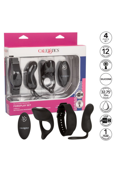 Черный вибронабор для двоих Silicone Remote Foreplay Set Черный вибронабор для двоих Silicone Remote Foreplay Set