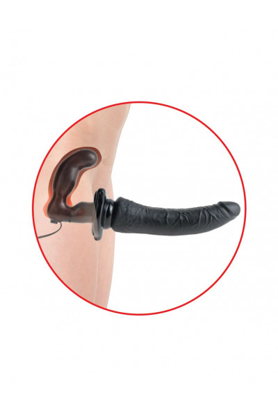 Черный страпон с вагинальной пробкой Deluxe Vibrating Penetrix Strap-On - 19 см.