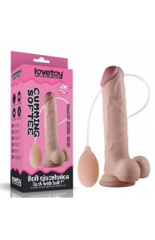 Телесный фаллоимитатор с имитацией эякуляции 9 Soft Ejaculation Cock With Ball - 22,9 см.