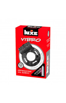 Чёрное эрекционное виброкольцо Luxe VIBRO Африканский Эль Дьябло + презерватив