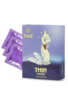 Супертонкие презервативы AMOR Thin Яркая линия - 3 шт.