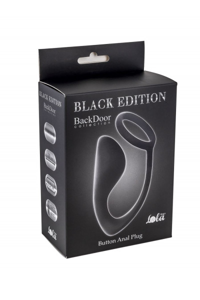 Чёрное эрекционное кольцо с анальной пробкой Button Anal Plug Чёрное эрекционное кольцо с анальной пробкой Button Anal Plug