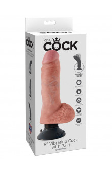 Вибромассажер со съёмной присоской 8 Vibrating Cock with Balls - 20,3 см.