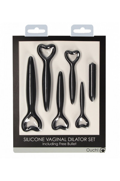 Набор черных вагинальных расширителей с вибропулей Silicone Vaginal Dilator Set Набор черных вагинальных расширителей с вибропулей Silicone Vaginal Dilator Set
