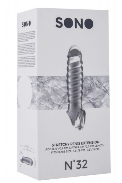 Прозрачная ребристая насадка Stretchy Penis Extension No.32 Прозрачная ребристая насадка Stretchy Penis Extension No.32