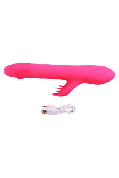 Розовый вибратор с клиторальным стимулятором Thrusting Rabbit - 25,3 см. Розовый вибратор с клиторальным стимулятором Thrusting Rabbit - 25,3 см.
