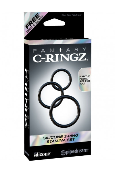 Набор из трех черных эрекционных колец Silicone 3-Ring Stamina Set Набор из трех черных эрекционных колец Silicone 3-Ring Stamina Set