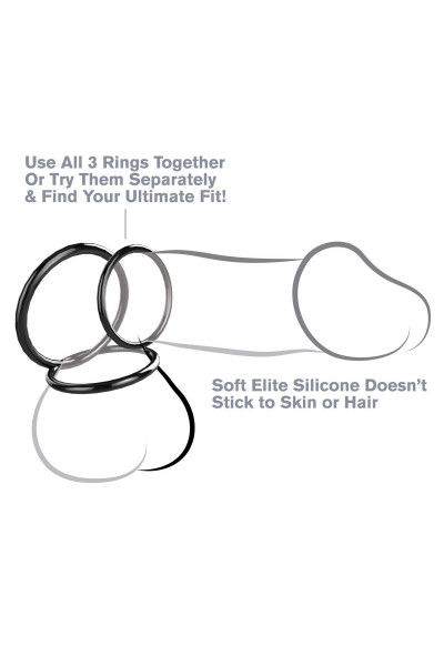 Набор из трех черных эрекционных колец Silicone 3-Ring Stamina Set Набор из трех черных эрекционных колец Silicone 3-Ring Stamina Set