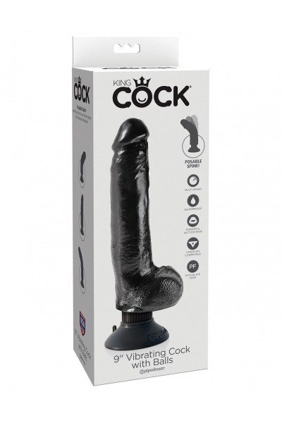 Чёрный виброфаллос со съемной присоской 9 Vibrating Cock with Balls - 22,9 см. Чёрный виброфаллос со съемной присоской 9 Vibrating Cock with Balls - 22,9 см.