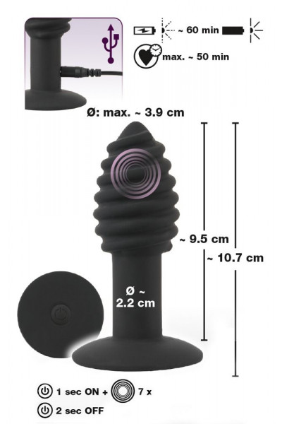 Черная анальная вибропробка Twist Butt Plug - 10,7 см. Черная анальная вибропробка Twist Butt Plug - 10,7 см.