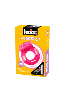 Розовое эрекционное виброкольцо Luxe VIBRO Ужас Альпиниста + презерватив