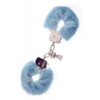 Голубые меховые наручники METAL HANDCUFF WITH PLUSH BLUE