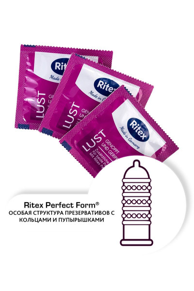 Рифленые презервативы RITEX LUST с пупырышками - 3 шт. Рифленые презервативы RITEX LUST с пупырышками - 3 шт.