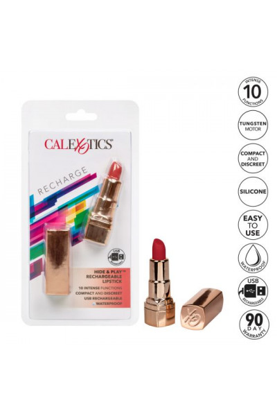 Золотистый вибратор-помада с красным мягким кончиком Hide Play Rechargeable Lipstick Золотистый вибратор-помада с красным мягким кончиком Hide Play Rechargeable Lipstick