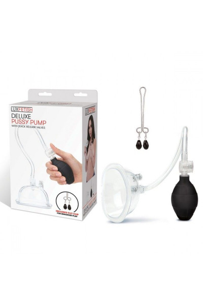 Прозрачная вакуумная помпа Deluxe Pussy Pump с зажимом для клитора Прозрачная вакуумная помпа Deluxe Pussy Pump с зажимом для клитора