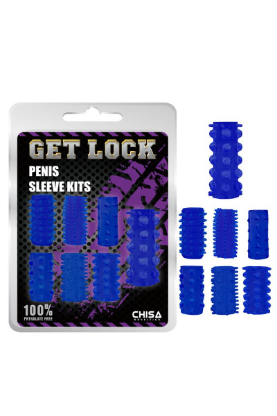 Набор из 7 синих насадок на пенис Get Lock Набор из 7 синих насадок на пенис Get Lock