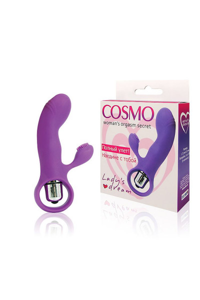 Фиолетовый вибромассажер COSMO с покрытым усиками клиторальным стимулятором Фиолетовый вибромассажер COSMO с покрытым усиками клиторальным стимулятором